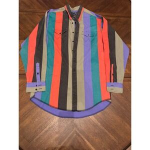 Wrangler Western Shirt Mens 18-37 Tall Fit Striped Cotton Multicolor 70125TS